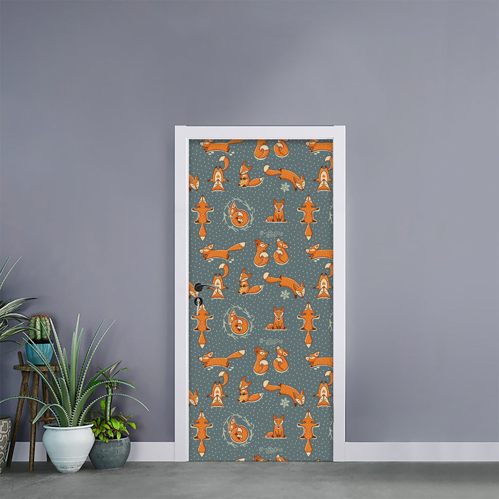 Christmas Fox Pattern Print Door Sticker