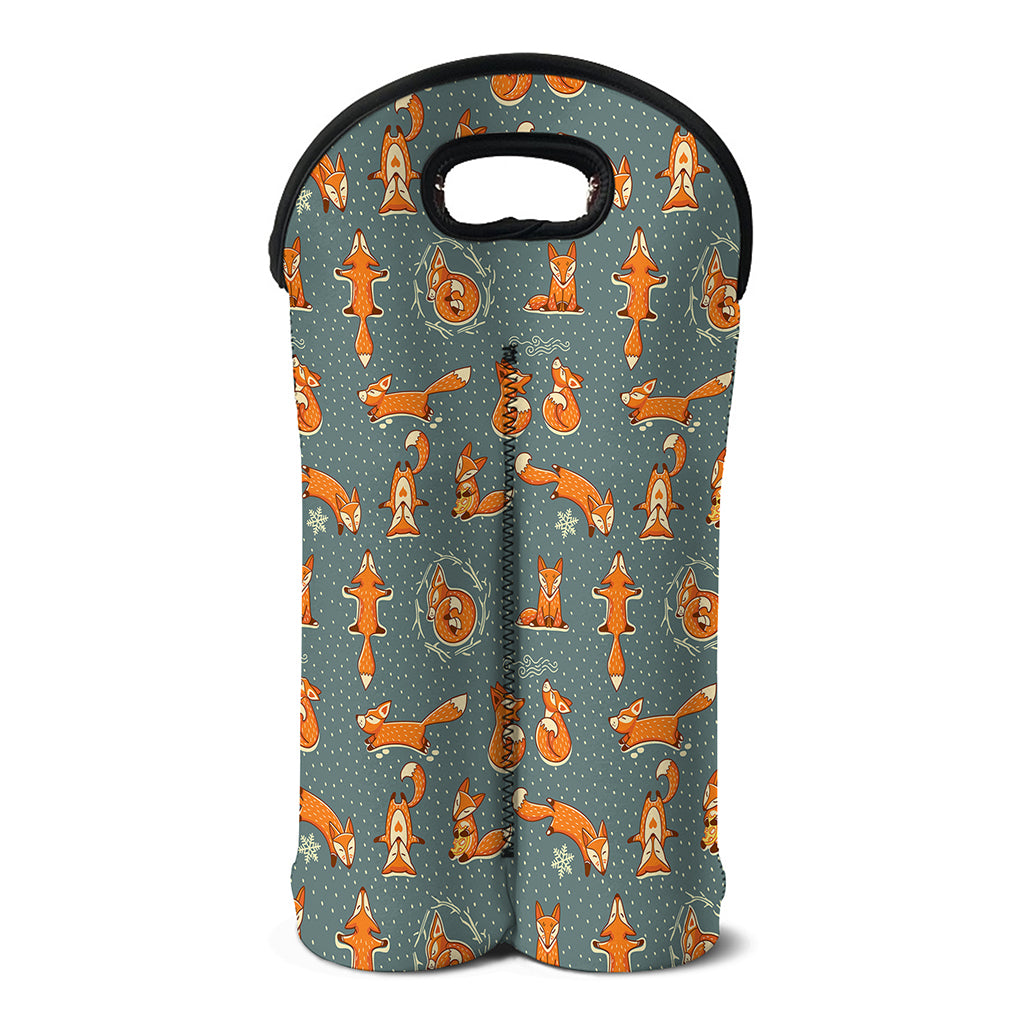 Christmas Fox Pattern Print Double Neoprene Wine Tote