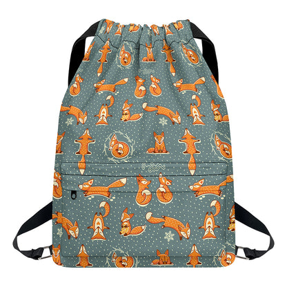 Christmas Fox Pattern Print Drawstring Backpack