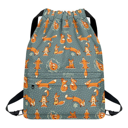 Christmas Fox Pattern Print Drawstring Backpack