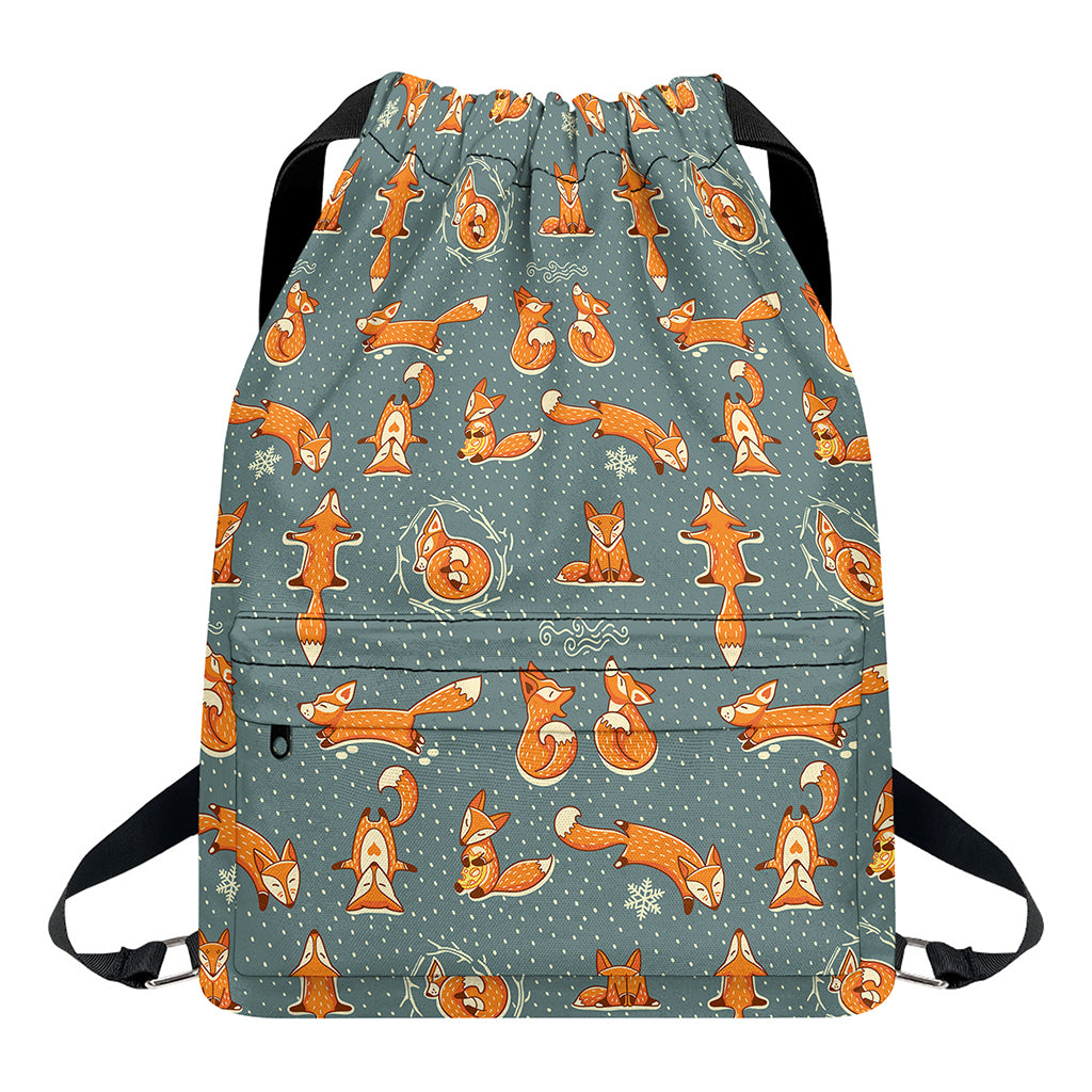 Christmas Fox Pattern Print Drawstring Backpack