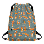 Christmas Fox Pattern Print Drawstring Backpack