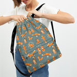 Christmas Fox Pattern Print Drawstring Backpack