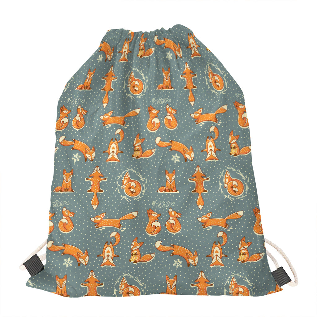 Christmas Fox Pattern Print Drawstring Bag