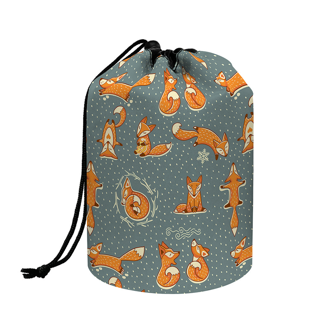 Christmas Fox Pattern Print Drawstring Makeup Bag