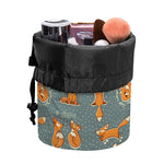 Christmas Fox Pattern Print Drawstring Makeup Bag