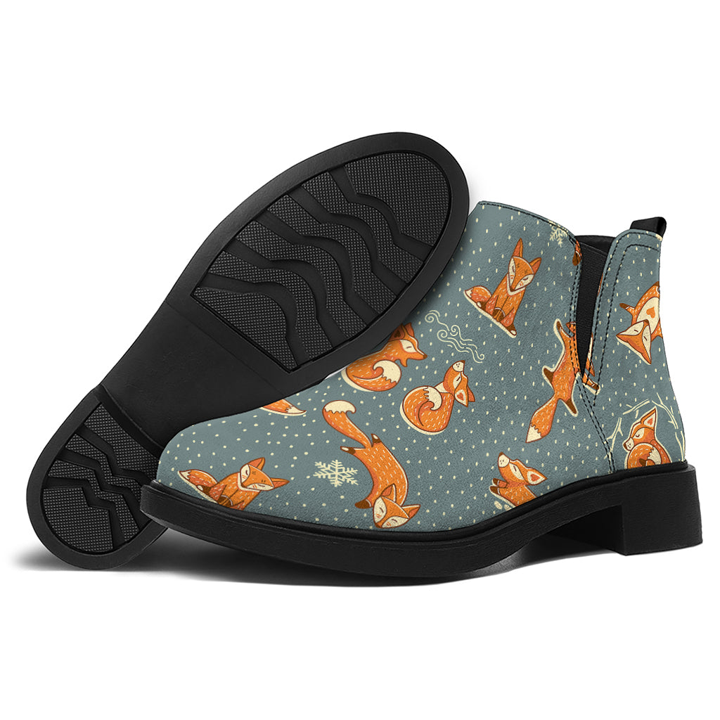 Christmas Fox Pattern Print Flat Ankle Boots