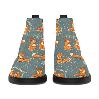 Christmas Fox Pattern Print Flat Ankle Boots