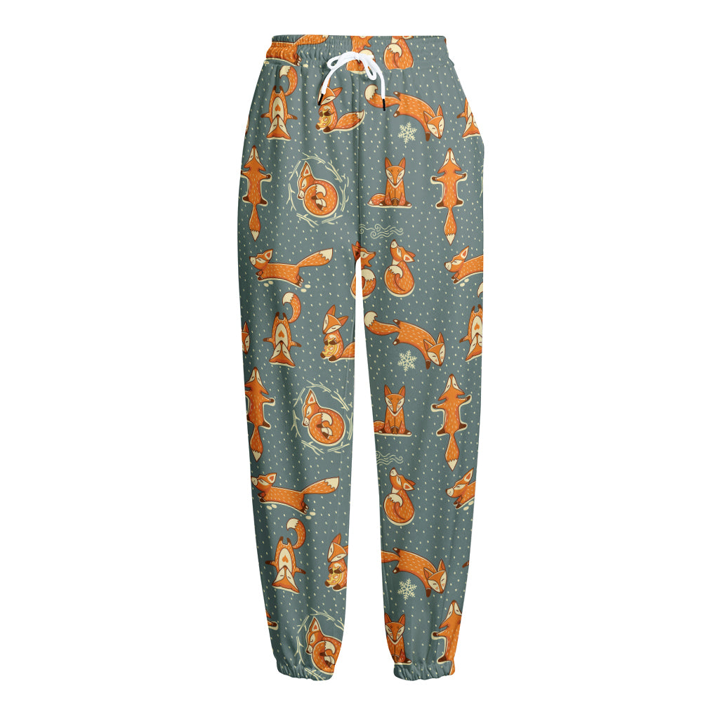 Christmas Fox Pattern Print Fleece Lined Knit Pants