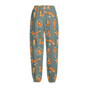 Christmas Fox Pattern Print Fleece Lined Knit Pants