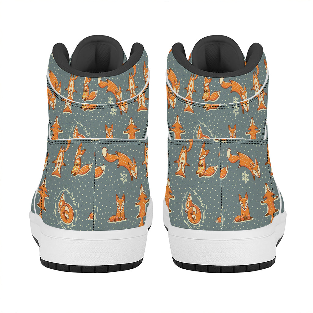 Christmas Fox Pattern Print High Top Leather Sneakers
