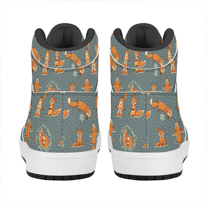 Christmas Fox Pattern Print High Top Leather Sneakers