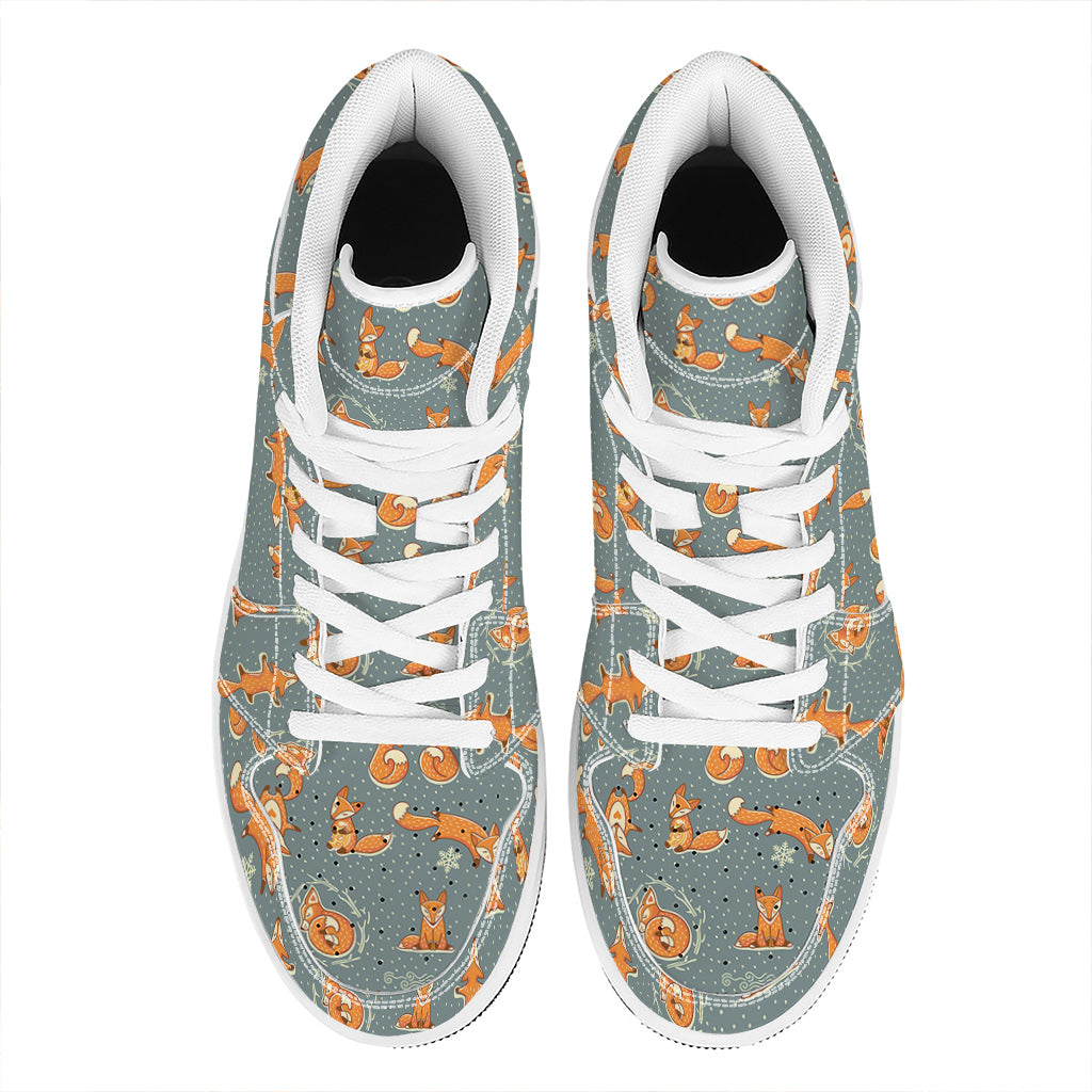 Christmas Fox Pattern Print High Top Leather Sneakers