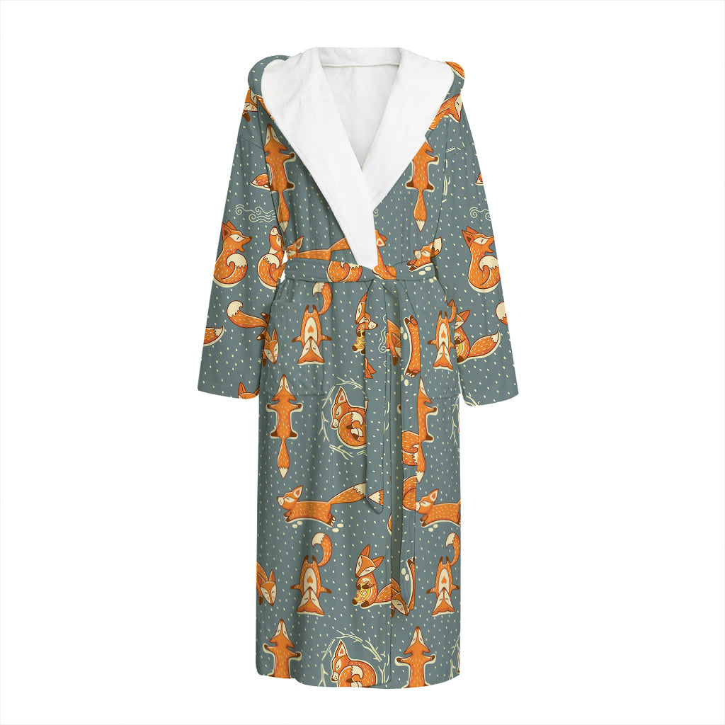 Christmas Fox Pattern Print Hooded Bathrobe