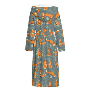 Christmas Fox Pattern Print Hooded Bathrobe