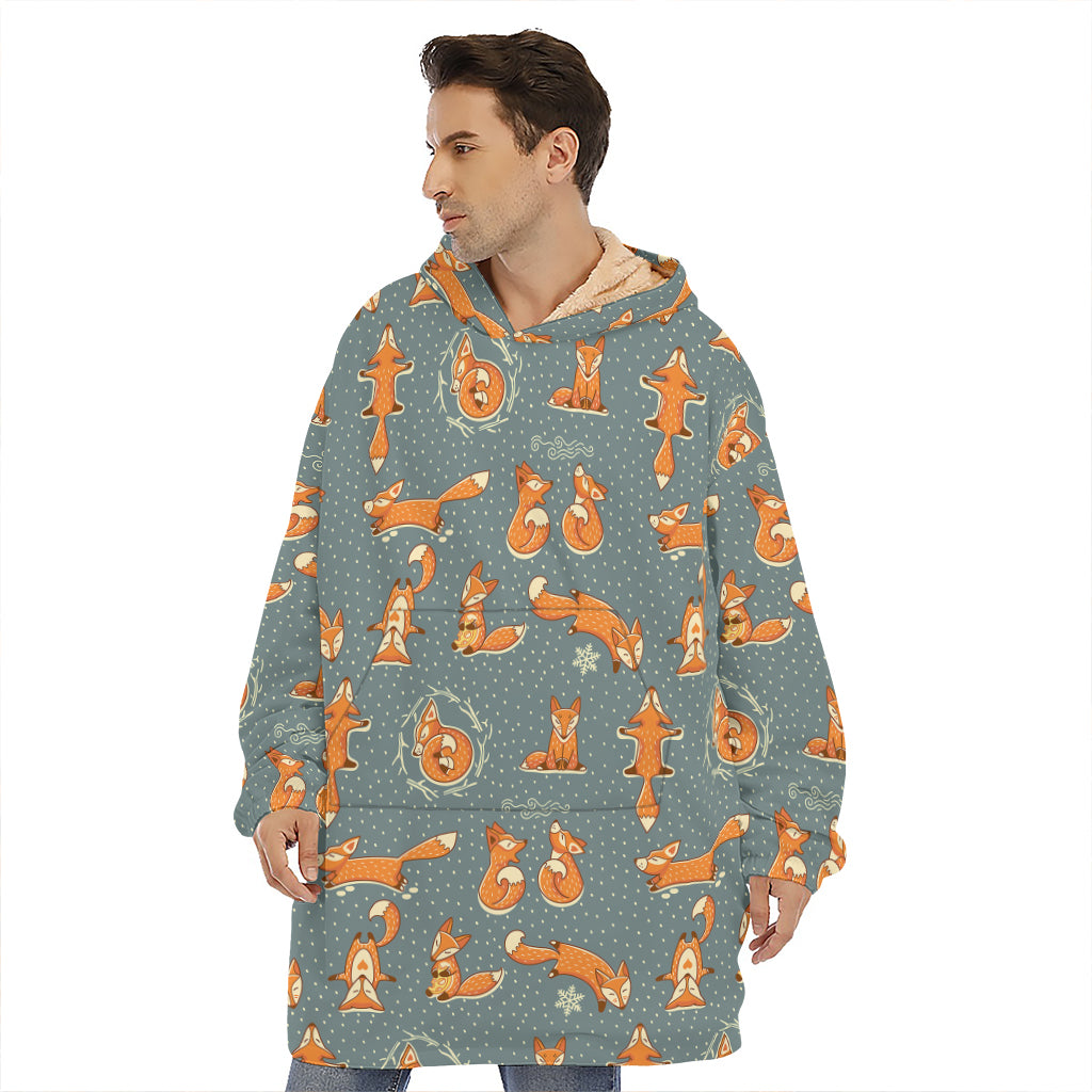 Christmas Fox Pattern Print Hoodie Blanket