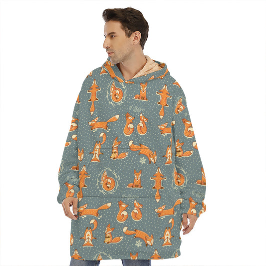 Christmas Fox Pattern Print Hoodie Blanket
