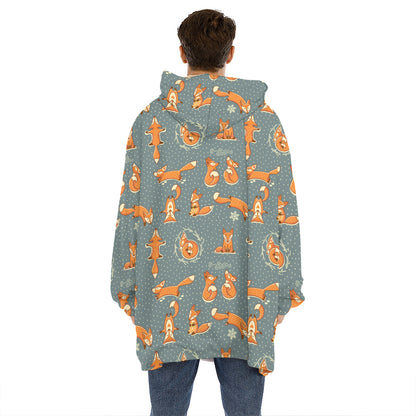 Christmas Fox Pattern Print Hoodie Blanket