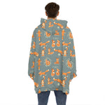 Christmas Fox Pattern Print Hoodie Blanket