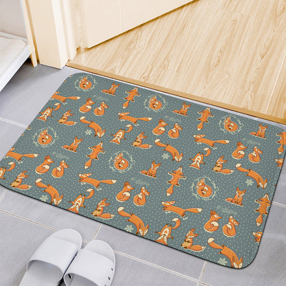Christmas Fox Pattern Print Indoor Door Mat