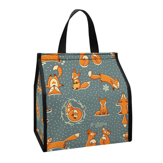 Christmas Fox Pattern Print Insulated Lunch Tote