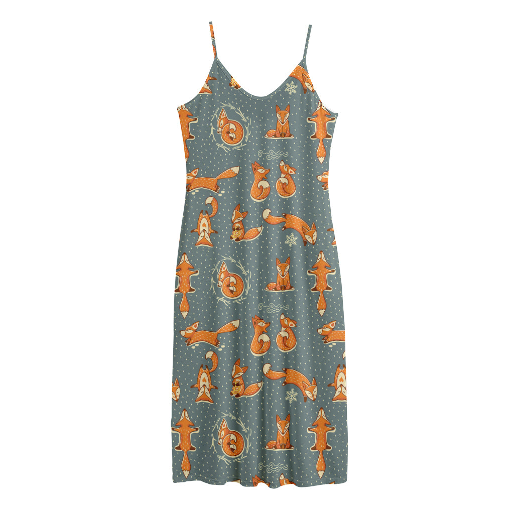 Christmas Fox Pattern Print Jersey Midi Cami Dress