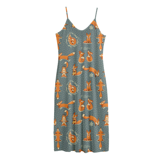 Christmas Fox Pattern Print Jersey Midi Cami Dress