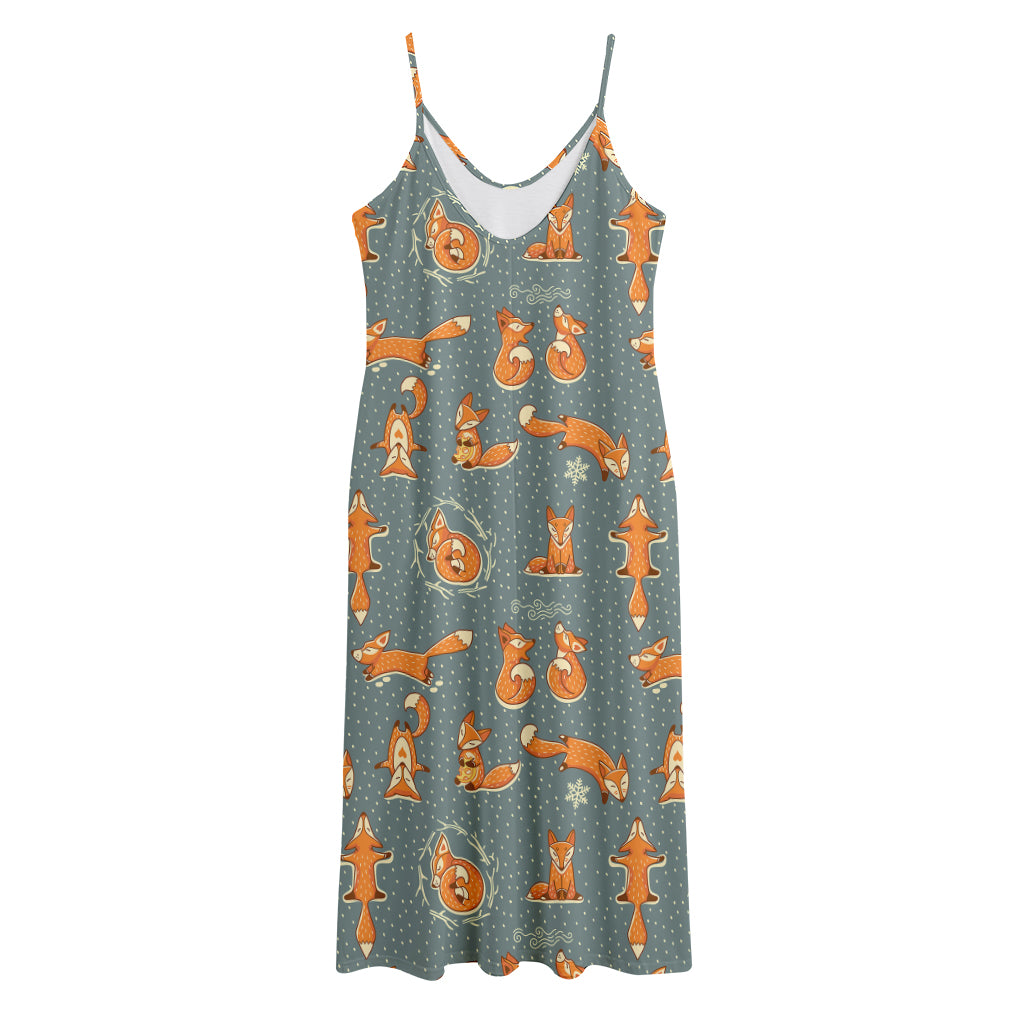 Christmas Fox Pattern Print Jersey Midi Cami Dress