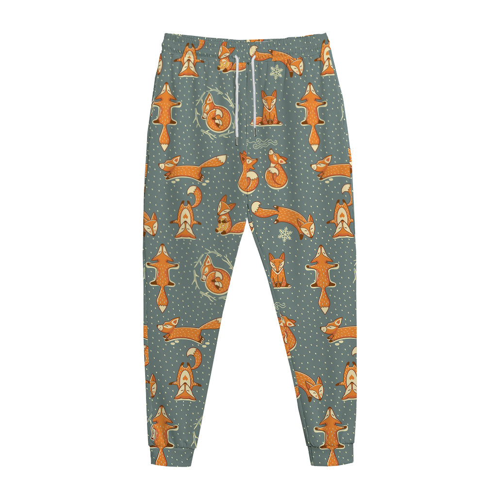 Christmas Fox Pattern Print Jogger Pants