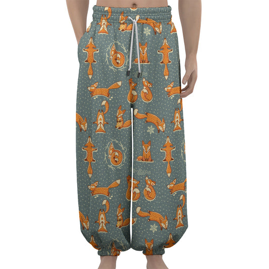 Christmas Fox Pattern Print Lantern Pants