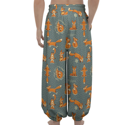 Christmas Fox Pattern Print Lantern Pants