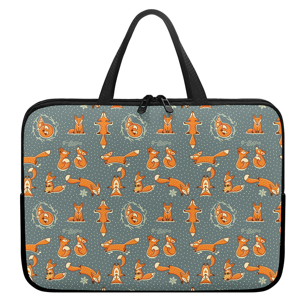 Christmas Fox Pattern Print Laptop Sleeve With Handle