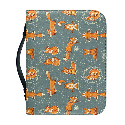 Christmas Fox Pattern Print Leather Bible Cover