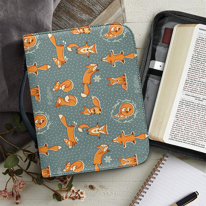 Christmas Fox Pattern Print Leather Bible Cover