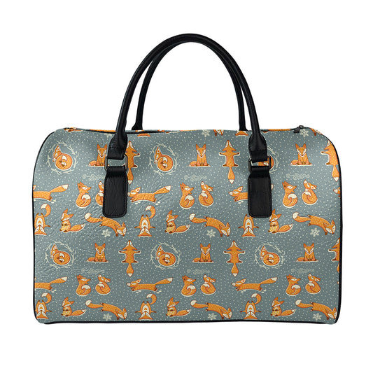 Christmas Fox Pattern Print Leather Duffle Bag