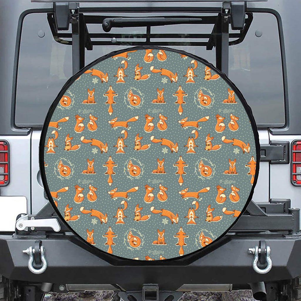 Christmas Fox Pattern Print Leather Spare Tire Cover