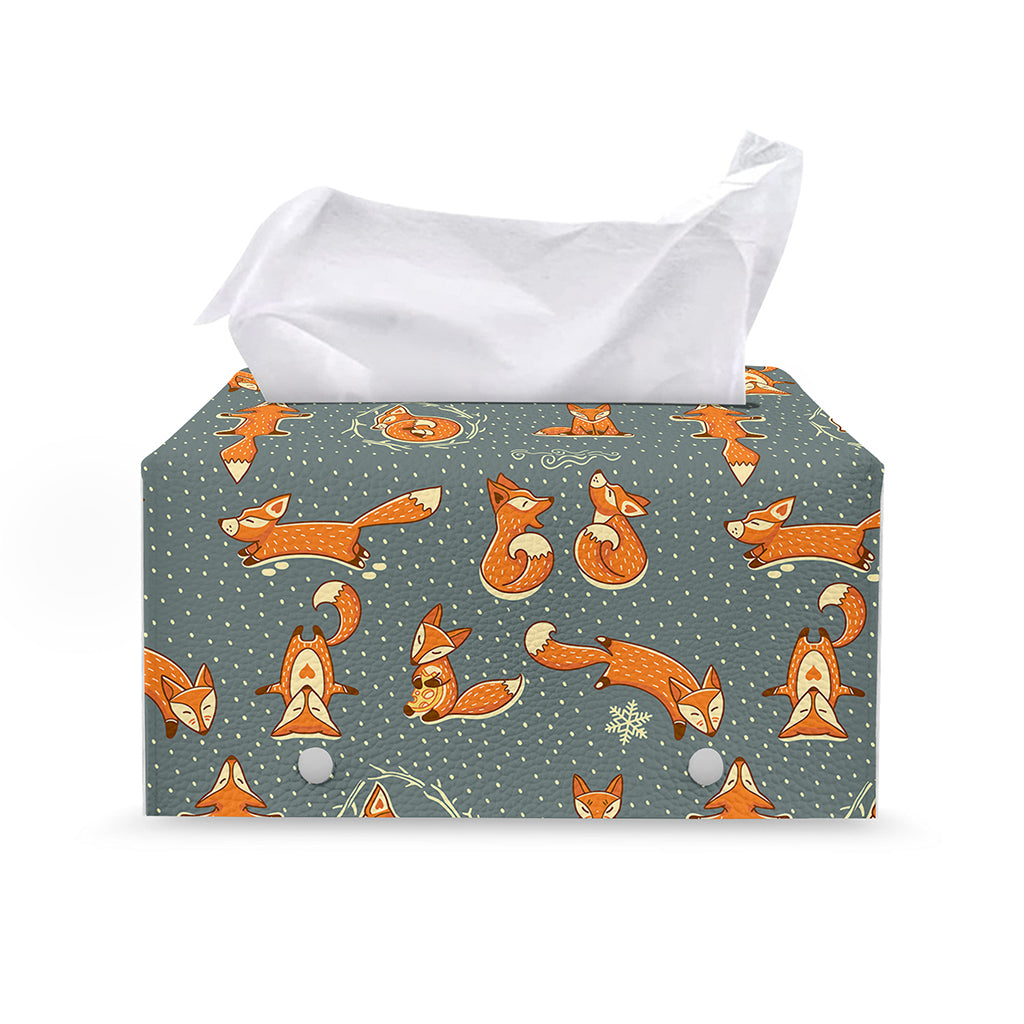 Christmas Fox Pattern Print Leather Tissue Box Cover