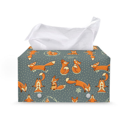 Christmas Fox Pattern Print Leather Tissue Box Cover