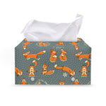 Christmas Fox Pattern Print Leather Tissue Box Cover
