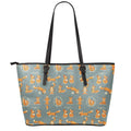 Christmas Fox Pattern Print Leather Tote Bag With Zipper