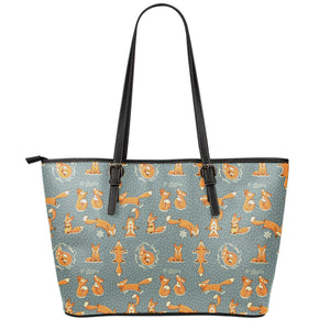 Christmas Fox Pattern Print Leather Tote Bag