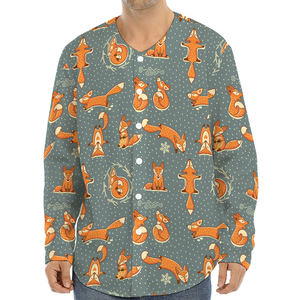 Christmas Fox Pattern Print Long Sleeve Baseball Jersey