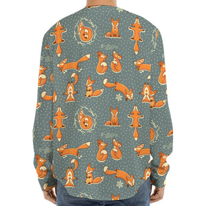 Christmas Fox Pattern Print Long Sleeve Baseball Jersey