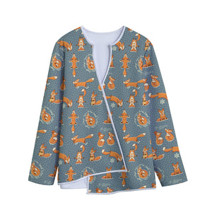 Christmas Fox Pattern Print Long Sleeve Short Coat