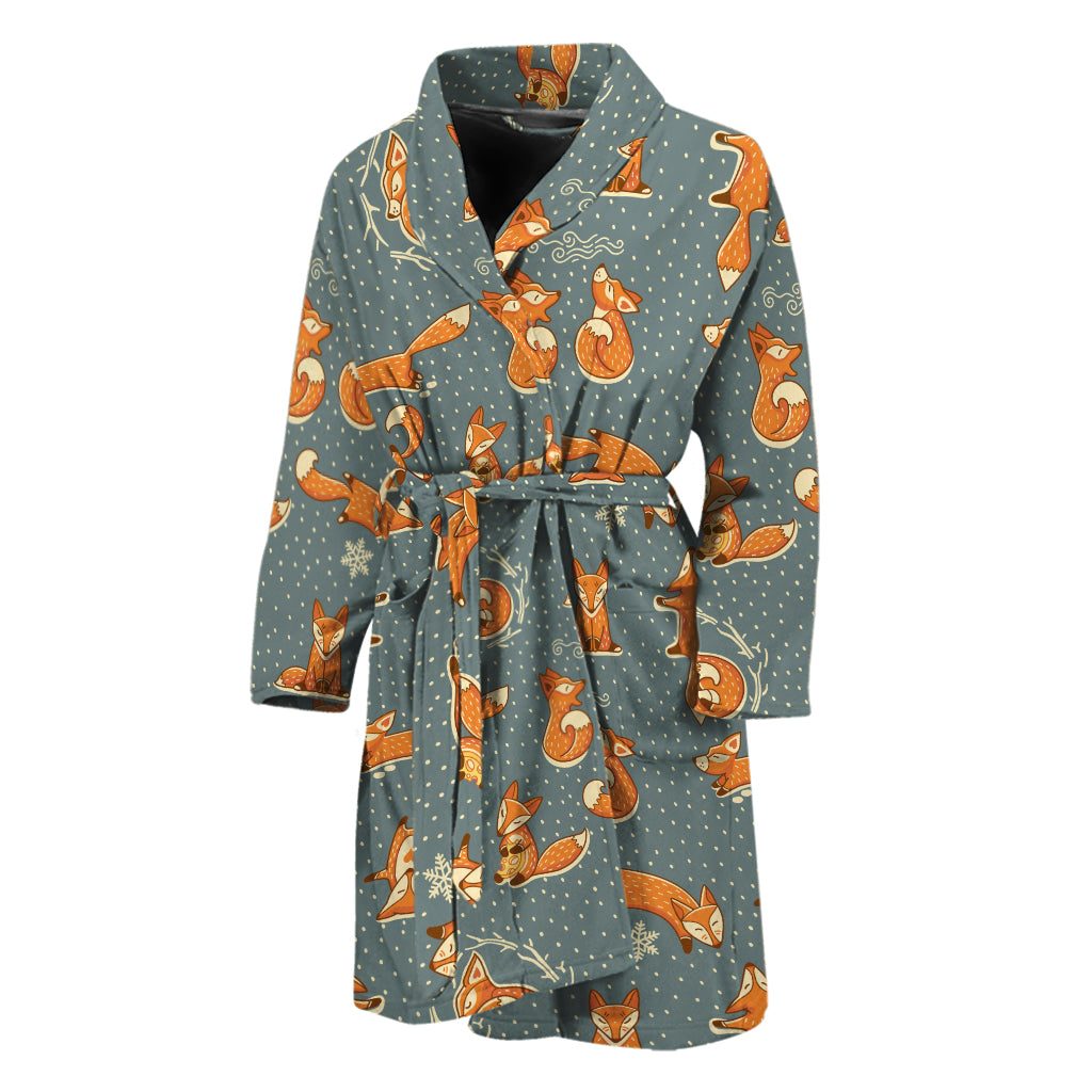 Christmas Fox Pattern Print Men's Bathrobe