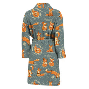 Christmas Fox Pattern Print Men's Bathrobe