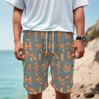 Christmas Fox Pattern Print Men's Cargo Shorts