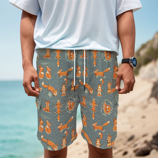 Christmas Fox Pattern Print Men's Cargo Shorts