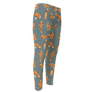 Christmas Fox Pattern Print Men's Compression Pants