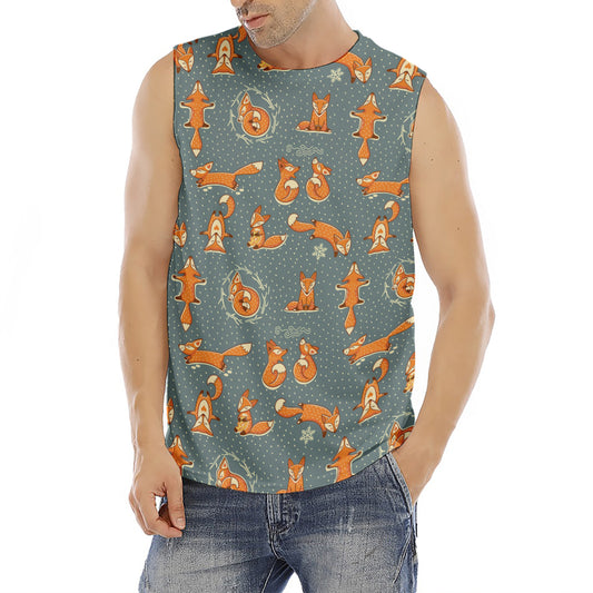 Christmas Fox Pattern Print Men's Fitness Tank Top